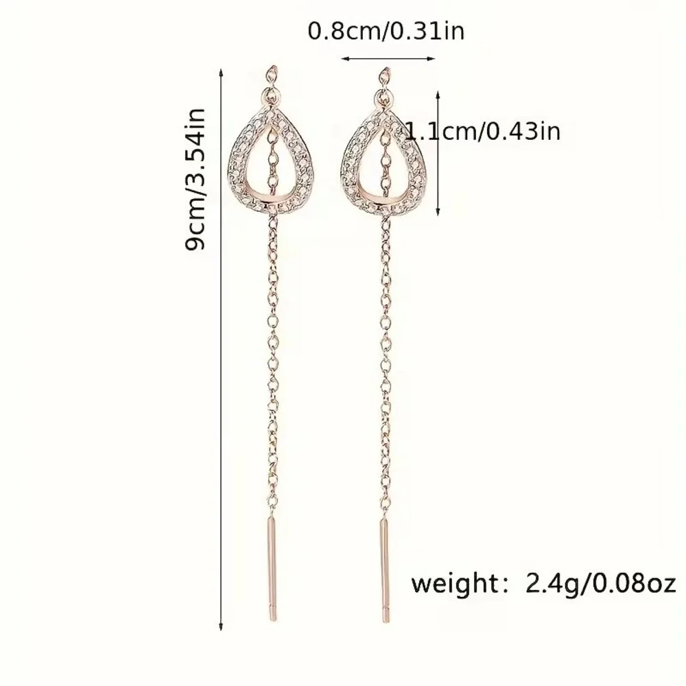 Gold Teardrop Threader Earrings Cubic Zirconia Pavé Long Dangle Chain